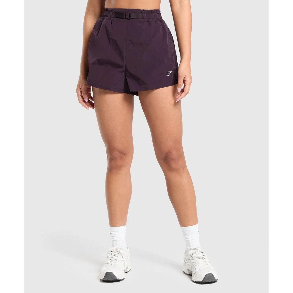 gymshark Buckle Waisted Shorts plum brown small regular fit - Picture 1 of 4